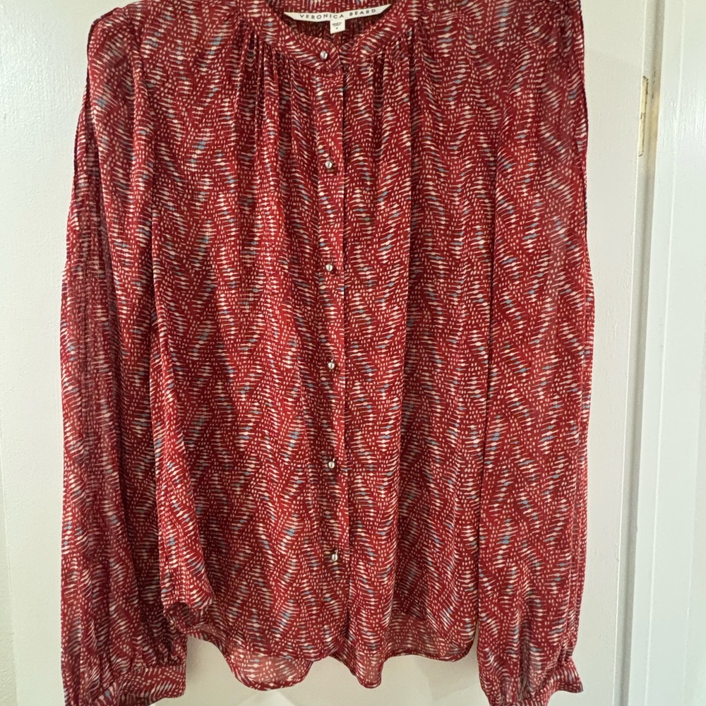 Veronica Beard burnt red/dark orange and White Patterned Blouse